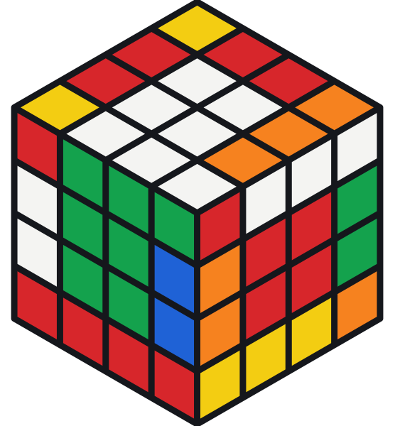 Dopo il passaggio 2: tutti i centri sono di un solo colore e tutti gli spigoli sono accoppiati. Il 4×4 sembra un grande 3×3 e ormai muovi solo gli strati esterni.