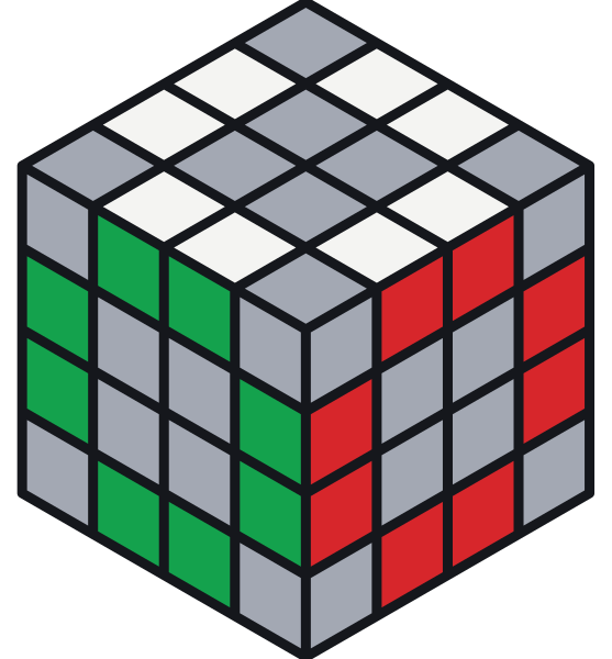 Qui sono colorati solo i pezzi di spigolo. Due pezzi con gli stessi due colori formano insieme uno spigolo.