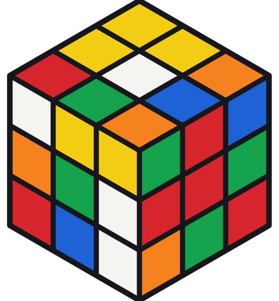 Esempio di partenza: un cubo mescolato. Sulla faccia superiore ci sono altri colori oltre al bianco e al giallo.