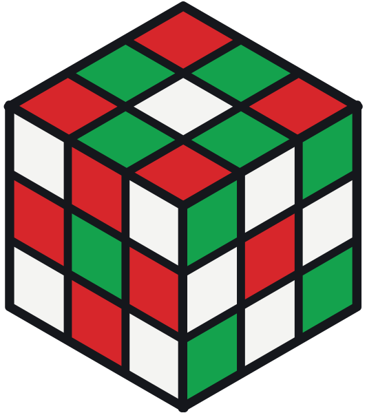 Cubo di Rubik con la figura scacchiera a tre colori
