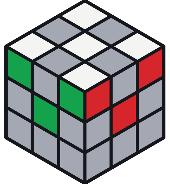 I quattro angoli bianchi uniscono il bianco a due colori vicini. Sopra, davanti e a destra c’è l’angolo bianco, verde e rosso.