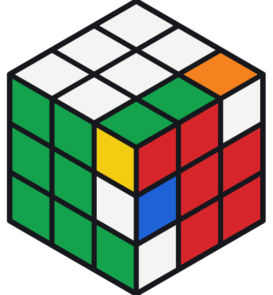 Ecco un cubo risolto dopo una sola R U R' U'; dopo sei ripetizioni è di nuovo completamente risolto.