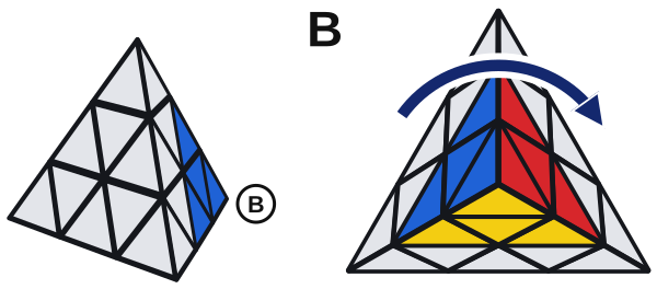 B: lo strato del vertice dietro, nel disegno di sinistra in fondo alla faccia destra. Guardandolo di fronte da dietro, lo strato va in senso orario.